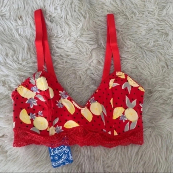 Free People red Mari lemon print bralette XS New With Tags - Picture 1 of 4